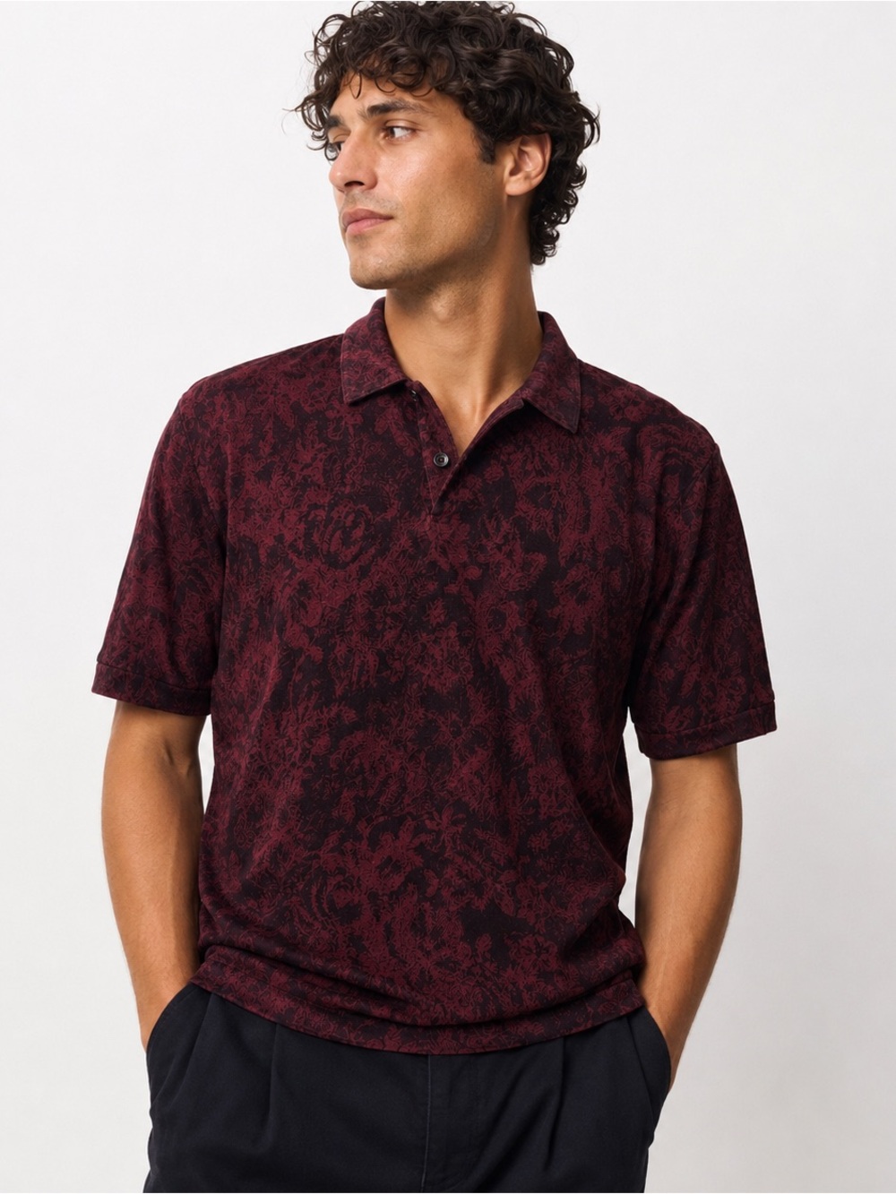 Murano Liquid Silk Blend Polo Shirt Mens M Burgundy Black Jacquard  Knit Preppy